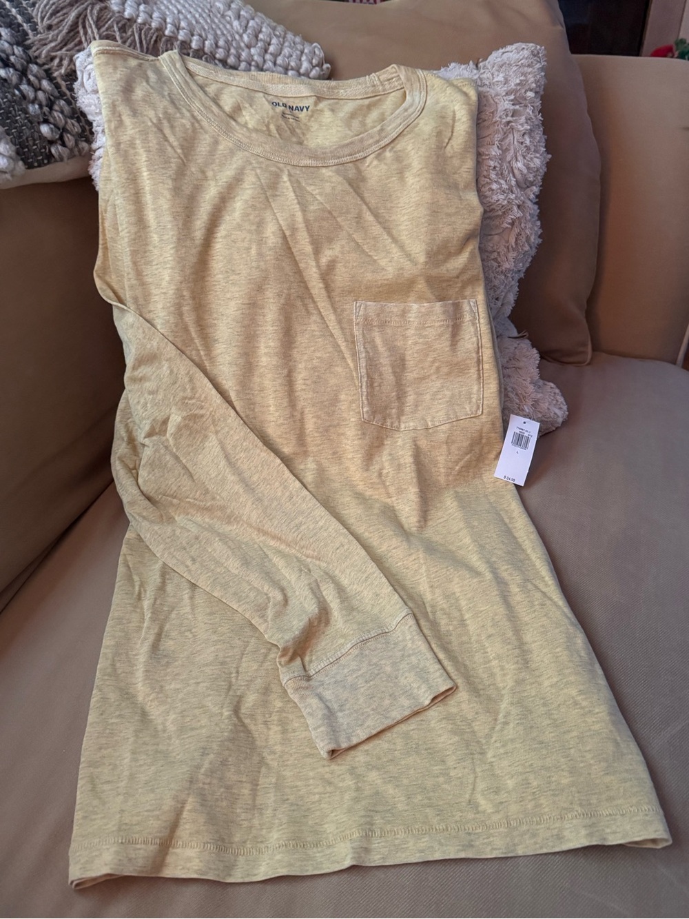 Old Navy Long Sleeve Pocket Tee in Light Yellow